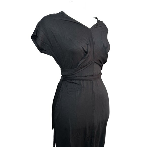 Universal Standard V Neck Tie Waist Soft Casual Dress Sz 4XS (XS 00-0) Black Sho - Picture 7 of 16
